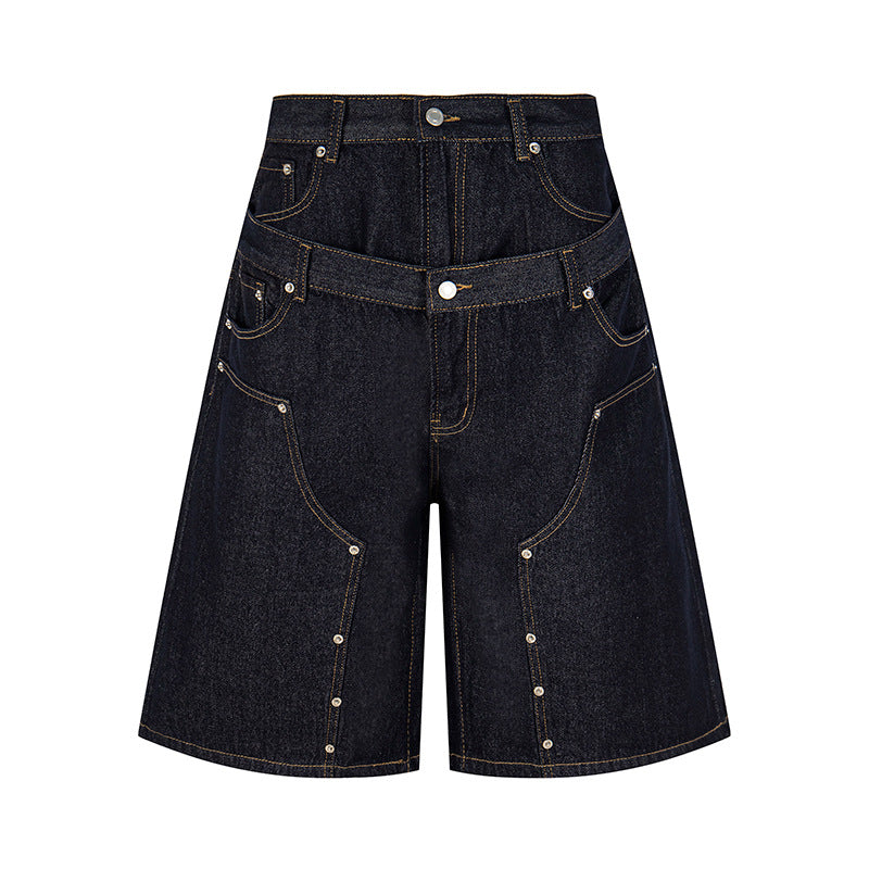 Deconstructed Riveted Denim Shorts