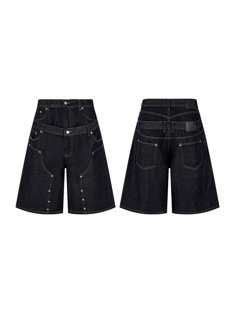 Deconstructed Riveted Denim Shorts