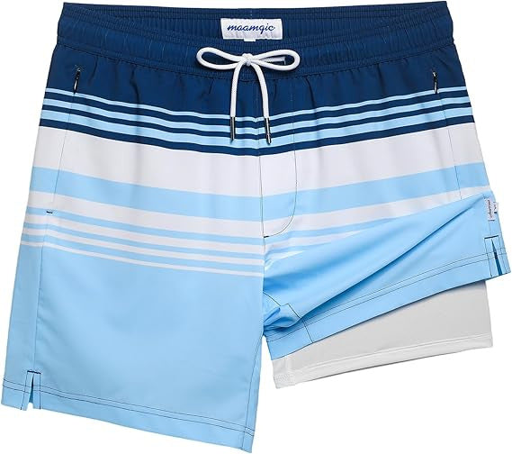 Quick-drying shorts with inner lining and shark-print design
