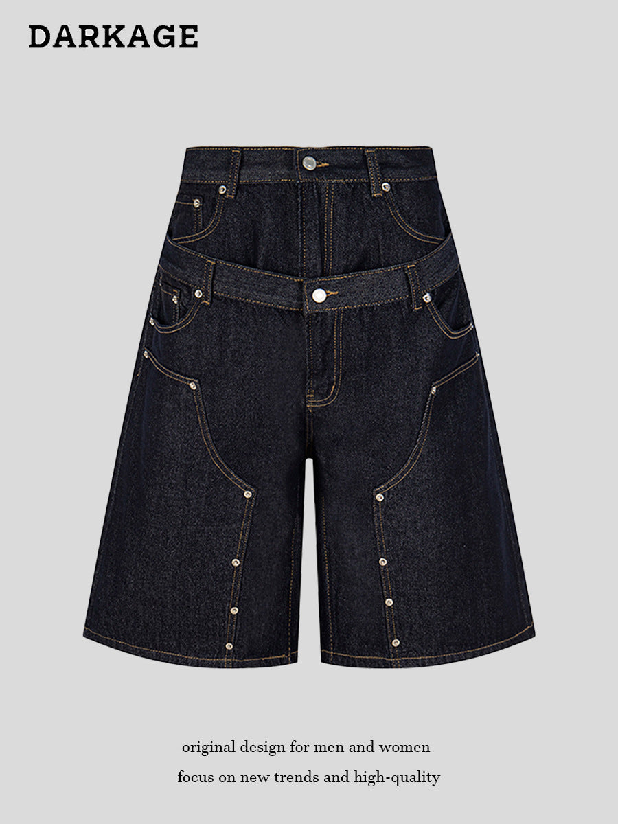 Deconstructed Riveted Denim Shorts