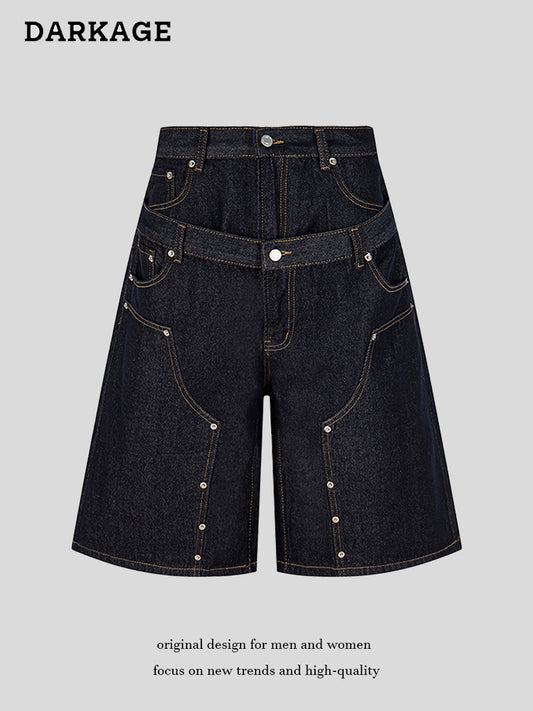 Deconstructed Riveted Denim Shorts