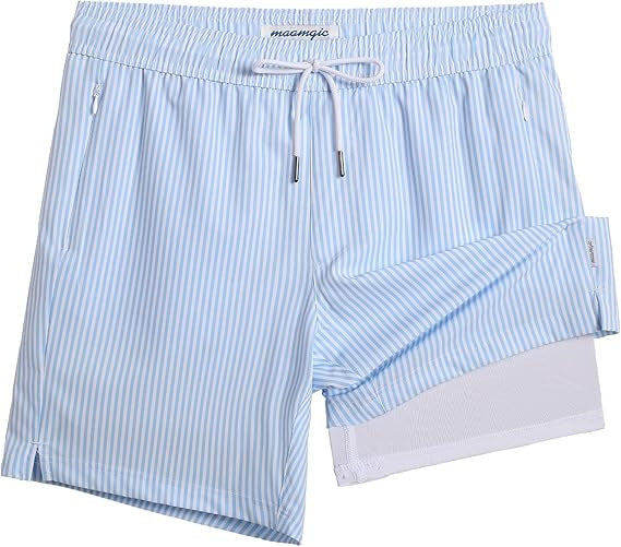 Quick-drying shorts with inner lining and shark-print design