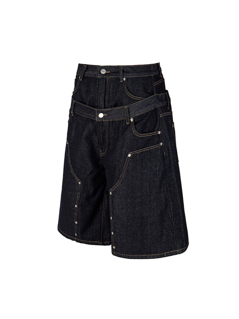 Deconstructed Riveted Denim Shorts