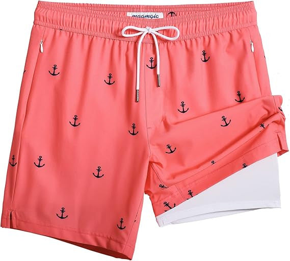 Quick-drying shorts with inner lining and shark-print design