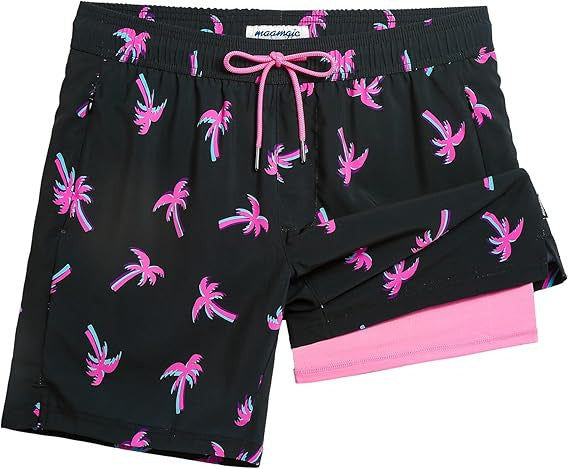 Quick-drying shorts with inner lining and shark-print design